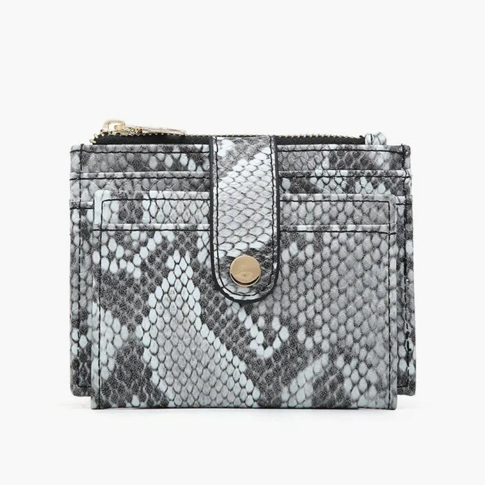 Snake-Print Card & Key Holder Wallet - Gray